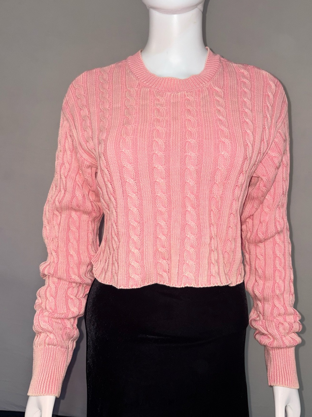 aerie Pink Cable-Knit Crewneck Sweater
